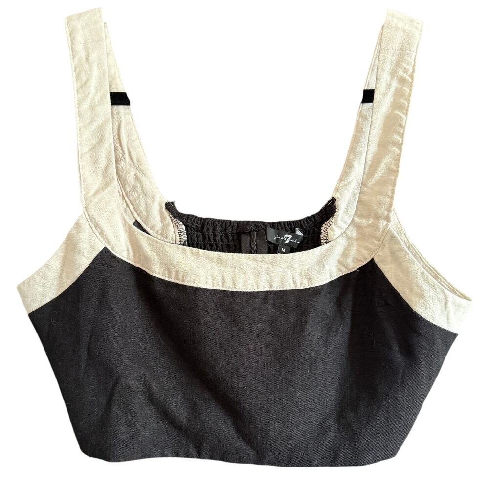 7 FOR ALL MANKIND | Black and White Linen Blend Scoop Neck Crop Top | Medium